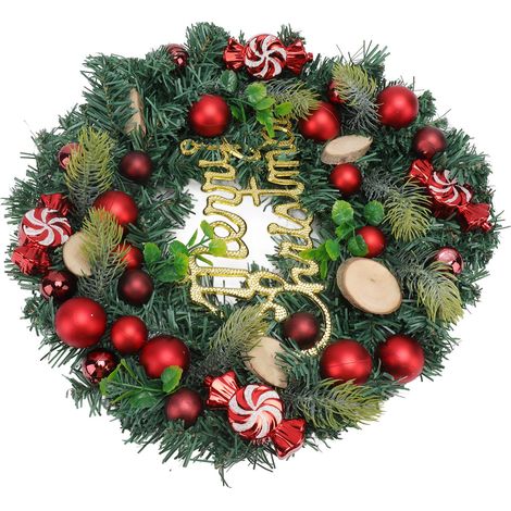 Künstlicher Weihnachtskranz für die Haustür, Tannennadeln, rote Süßigkeiten, Weihnachtsgirlande, Dekoration für Zuhause, Einkaufszentrum, Schaufenster (1/5)