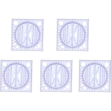 Règle multifonction 5 pièces transparente légère portable flexible rapporteur rotatif 360° pour école bureau (1/5)
