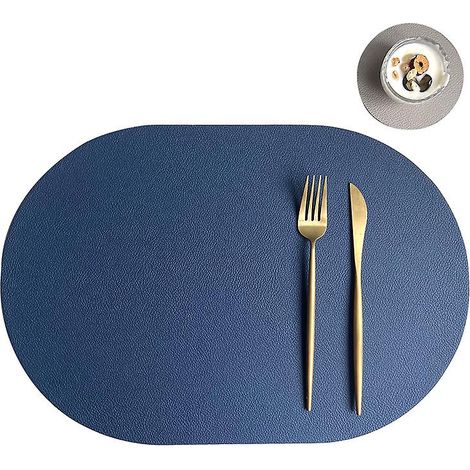 Set mit 4 blauen ovalen Untersetzern 43,5 x 30 cm aus Kunstleder [NX] (1/4)