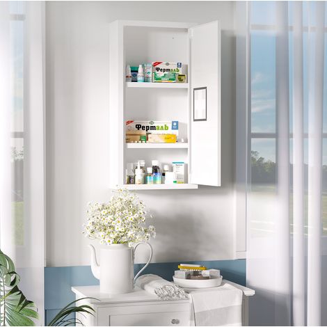 Armadietto medicinali 30x12x60 cm bianco in acciaio da parete con 3 ripiani e chiusura magnetica (1/5)