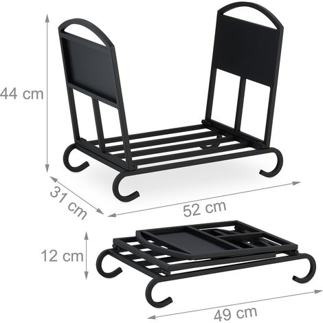 Pratico cesto portalegna pieghevole per camino 45 x 35 x 30 cm in metallo nero opaco 130014711