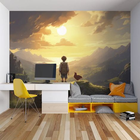 Papier peint paysage enfant face a une vallee doree 1 - 150 x 250 cm (1/2)
