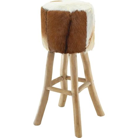 Maison Exclusive - Barhocker Ziegenleder und Teak Massivholz