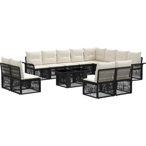 Set Divano da Giardino 13 pz Nero e Bianco Crema polyrattan vidaXL (1/5)