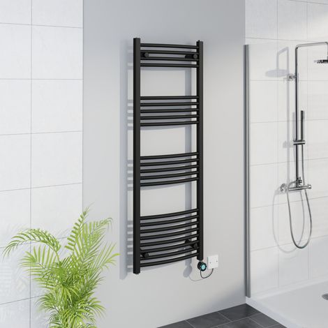 WiFi Thermostatic Curved Towel Rail Timer Black 1400x500mm
