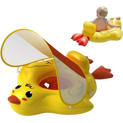 Siège de natation pour enfants avec pare-soleil  Pare-soleil amovible - Jouet flottant pour piscine en forme d'animal de dessin animé  Idéal pour les petits enfants, les parcs aquatiques, les vacances
