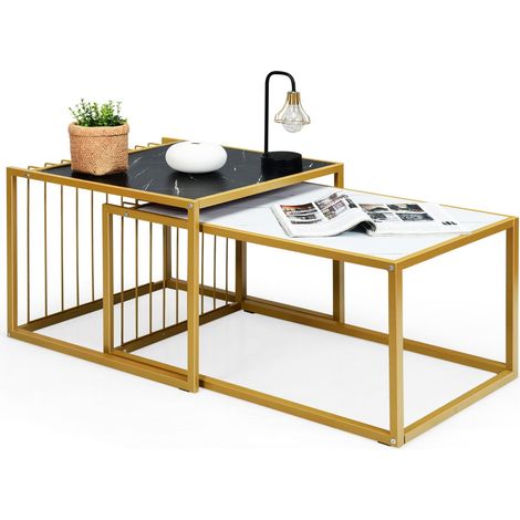 Juego de 2 mesas de centro nido 80 x 53 x 38,5 cm diseño moderno apilables para optimizar el espacio MDF blanco y negro 200020855