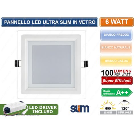 Pannello led vetro da incasso quadrato tondo 6 9 12 18w illuminazione driver incluso  Quadrato 6W Luce Calda 3000K