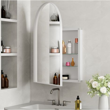 Armario espejo de baño 91x61x12 cm en metal blanco, almacenaje mural compacto – MEUBLIV (1/5)