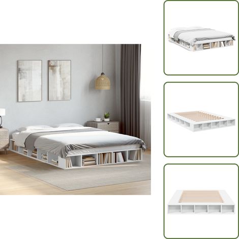 The Living Store Bettgestell Weiß 160x200 cm Holzwerkstoff - Holzbettfassungen - Doppelbett - Weißes Bett - Boxspringbett - Bettsystem (1/5)