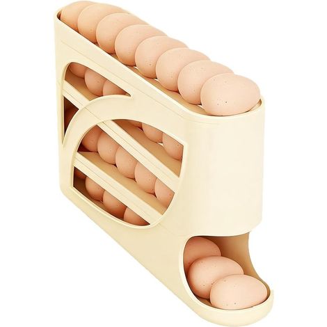 Soporte para huevos para refrigerador, Dispensador/organizador automático de huevos, cocina y encimera con cortador de huevos en forma de flor (1/5)