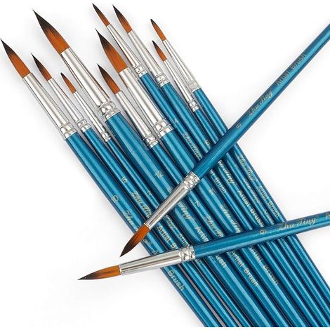 Paint Brushes, 12pcs Artist Paint Brushes Set Fine Pointed Paint Brushes for Acrylic Oil Watercolor Painting-Pearl Blue