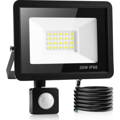 30W Led Projecteur Exterieur Detecteur,Ip66 imperméable luminaire Exterieur Detecteur,Lumière blanche froide,Largement Utilisé Dans Les Garages, Les Jardins, Les Jardins de Devant, etc. [Classe énergé (1/5)