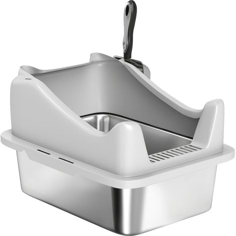 Bac à litière acier inoxydable maison toilette chat bords hauts nettoyage facile 43,1x33,2x25,4cm gris