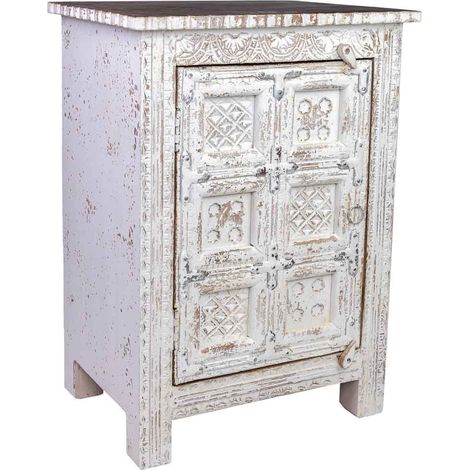 Mesita de madera acabado artesanal de 1 puerta blanco 53x40x73h cm