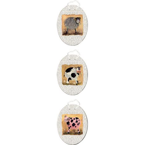 Premier Housewares Farm Animal Plaques Cow Pig & Sheep Design Durable Glass HAnging Plaque For Kitchen Walls Contemporary Print Color Style Plaques For Walls w23 x d31 x h1cm