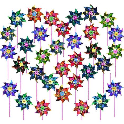 Moulins à vent multicolores (100 pièces) pour décoration de fête à faire soi-même, moulins à vent extérieurs en aluminium imperméable pour jardin et fête. (1/5)
