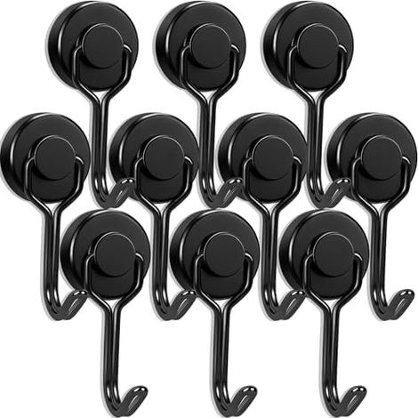 Lot de 10 crochets magnétiques extra puissants - Noir 20 mm Rotatifs Petits aimants en néodyme Avec crochet Pour cuisine, réfrigérateur, casier, barbecue G20mm10PCSSchwarz