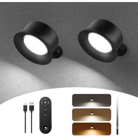 Applique Murale Interieur, Lampe Murale LED Rechargeable avec Télécommande ou Tactile, 3 Températures de Couleur et Luminosité Réglable, Lampe Murale sans fil pour Chevet de Chambre En Lisant (1/5)