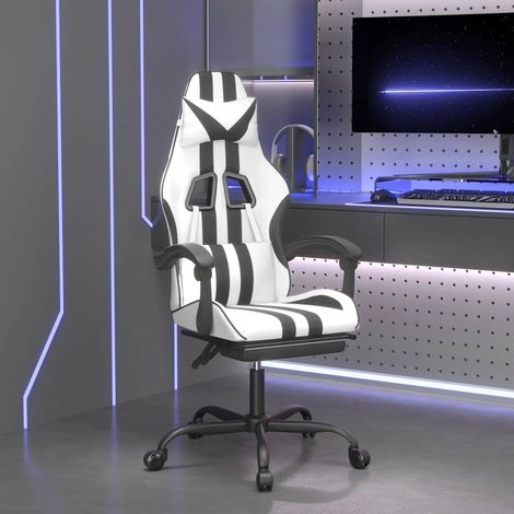 vidaXL Silla gaming con reposapiés cuero sintético blanco negro (1/5)
