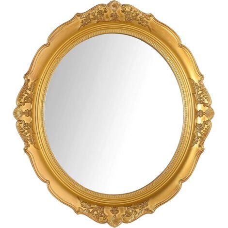 Pair - Miroir mural décoratif vintage à suspendre pour chambre à coucher, salon, commode, 33 x 37cm (doré) (1/5)