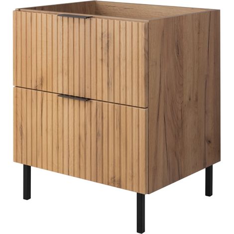 Furnidea - Meuble sous vasque sur pieds FLOW chêne craft 60 cm - 2 tiroirs - façades rainurées
