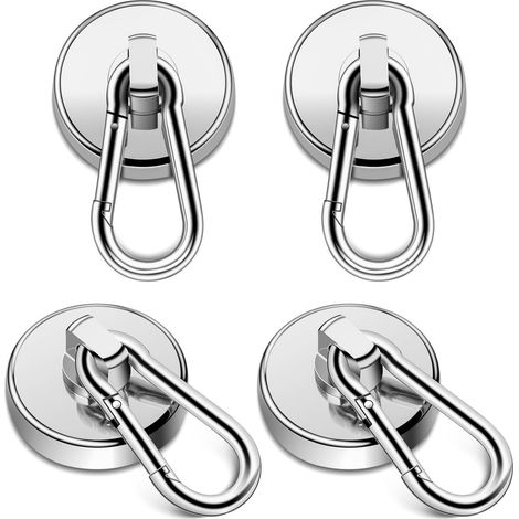 4 Pièces Ø 32mm Crochet Aimanté Puissant, Aimant Crochet Capacité de Charge 36KG/79LBS, Crochets Magnétiques Argentés Rotatifs à 360 Degrés (1/5)