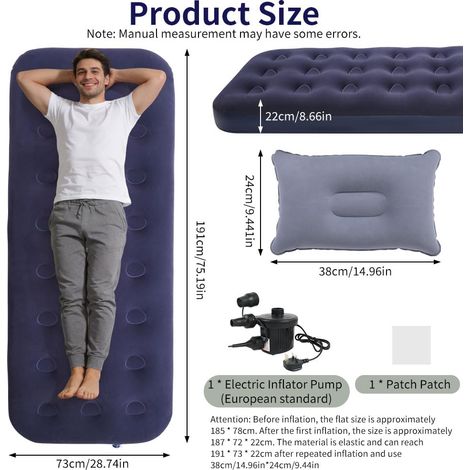 Matelas Autogonflant avec Pompe Électrique et Oreiller 191x73x22cm (1/5)