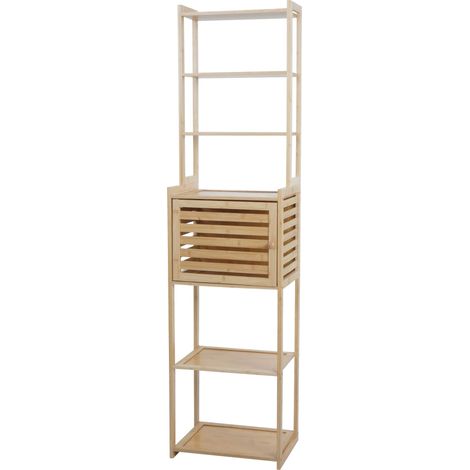 [NON UTILIZZATO] Scaffale in bambù HHG-335, armadio da bagno, arredo bagno, mobiletto ripiani, scomparti 165x42x30cm