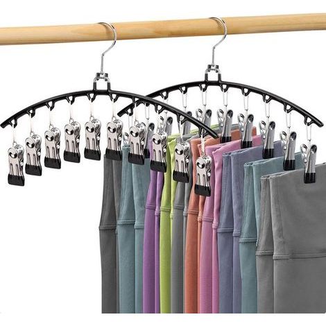 2-Pants Rack with Clips - Space-Saving Skirt Rack - Space-Saving Wardrobe Pants Rack - Underwear Rack - Leggings Storage Rack - Wardrobe Organizer - Hat Rack - Black (1/5)
