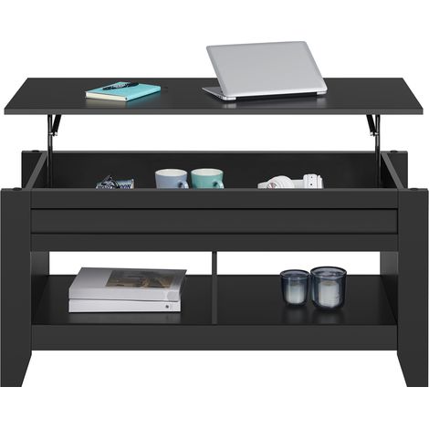 Homevive Mesa Centro Elevable Mesa de Café para Salón con Revistero Mueble Salon Comedor de Madera MDF 104.5 x 49.5 x (49-61.5) cm Negro