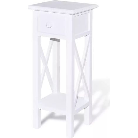 Table d'appoint carrée 1 tiroir bois et pin massif blanc Cosa (1/5)