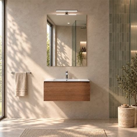 Mueble De Baño Suspendido Caracalla 60 Cm Con Cajón, Lavabo Cerámico, Espejo Y Lámpara Berlin (1/5)