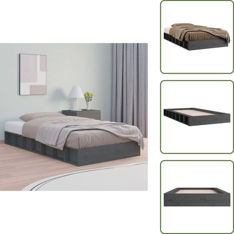 Massivholzbett Grau 75x190 cm - Holzbett - Massivholzbette - Kiefernbett - Einzelbett - Kleines Bett (1/5)
