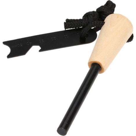 Irovami Allume-feu portable en silex avec manche en bois, petite règle multifonction pour la survie en extérieur (1/5)