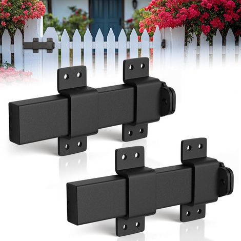Lot de 2 Verrous Coulissants Réglables 190 mm, Acier Robust avec Trou pour Cadenas, Pour Portail, Porte de Grange, Cabanon – Noir (1/5)