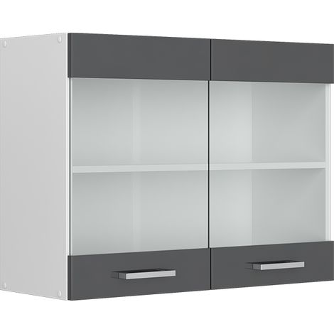 Hängeschrank R-Line, Anthrazit Hochglanz, 80 cm mit Glastüren, Vicco