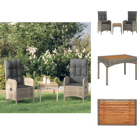 Gartenmöbel-Sets - Living 3-tlg. Garten-Lounge-Set mit Kissen Grau Poly Rattan (1/5)