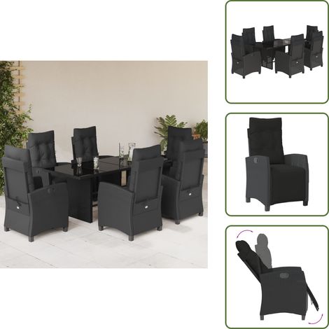 Chaise de jardin noir - vidaXL Ensemble à manger de jardin coussins 7pcs Noir Résine tressée - Table de jardin noir (1/5)