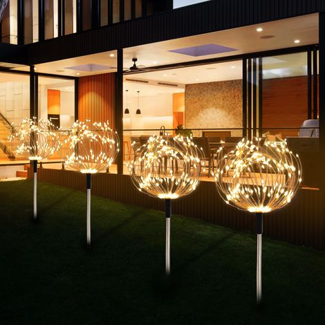 Lot de 4 guirlandes lumineuses solaires de jardin, 120 LED, 30 fils de cuivre, feux d'artifice, paysage, allée, guirlande lumineuse étanche, 8 modes d'éclairage, télécommande pour jardin, fête-Lumière