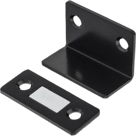 Verrou magnétique invisible en L, arrêt de porte adhésif pour placard, ferme-porte magnétique discret pour rangement domestique, noir (1/5)