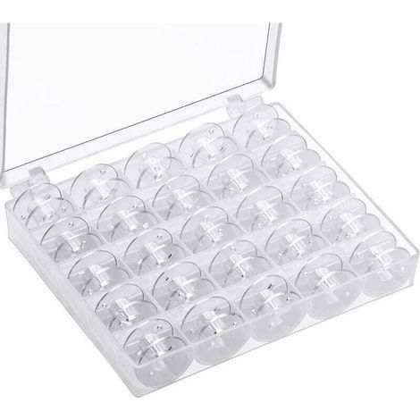 Rocchetti per macchina da cucire, Rocchetti per macchine da cucire, Rocchetti universali per macchina da cucire, Rocchetti in plastica per macchina da cucire con scatola portaoggetti (25 pezzi, traspa (1/4)