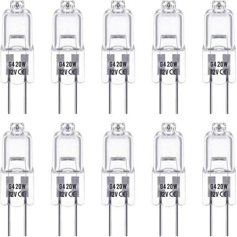 Lampadine alogene G4, 12V 20W, attacco a spina, luce bianca calda 2800K, dimmerabili, a bassa tensione, con capsula trasparente, confezione da 10 (1/5)