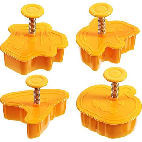 4 Pcs Halloween Cookie Cutters et Stamper, 3D Cookie Cutter Citrouille Fantôme Sorcière Chapeau Vacances Cookie Stampers DIY Biscuit Moule.
