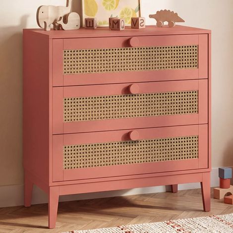 Arcón infantil ADELIE 80 cm 3 cajones en caña y rosa viejo (1/5)