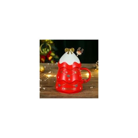 Tasse à café de Noël avec couvercle, jolies tasses de Noël en céramique pour parents, enfants, chéris et amis, rouge