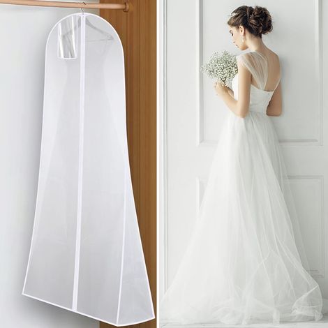 (183 cm x 60 cm, blanche) Housse de protection pour robe de mariée, robe de soirée, tailleur, manteau, respirante et anti poussière (1/5)