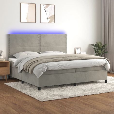 Lit Adulte,Sommier tapissier avec matelas et LED,Lit double- Gris clair 200x200 cm Velours DETHB87448 (1/5)