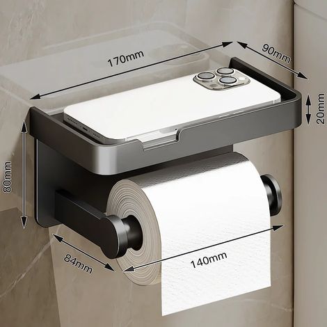 (Style B gris court) Porte-papier toilette mural en alliage d'aluminium avec support pour téléphone et étagère pour rouleau de papier toilette, accessoires de salle de bain. (1/5)