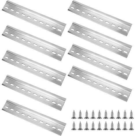 10 Pcs Rail DIN 200mm Alu, 35x7,5mm, pour Armoires Rails DIN aluminium pour armoires électriques, prises et boîtes. 200x35x7,5mm. (1/5)